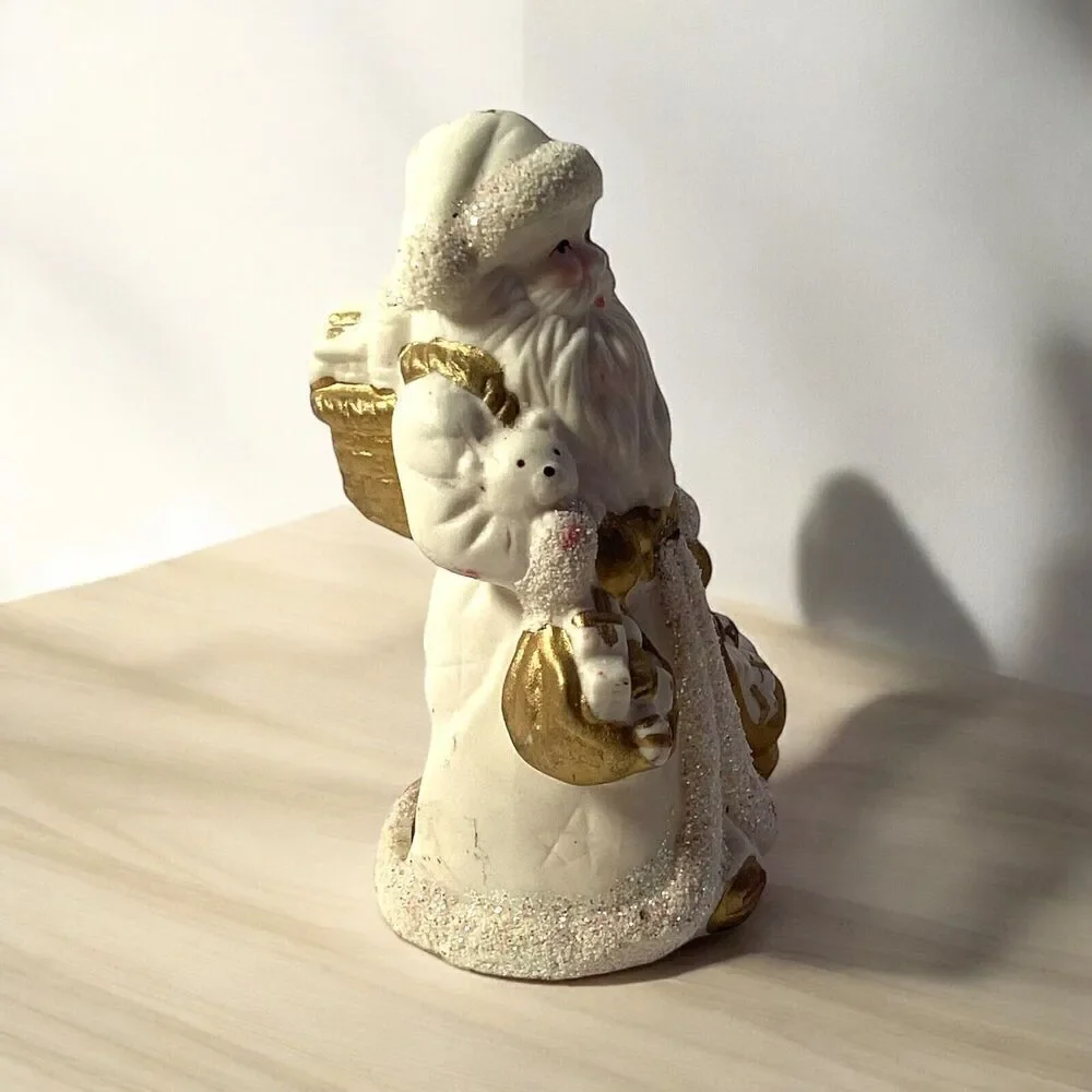 Vintage White and Gold Ceramic Santa Votive/Tea Light Candle Holder